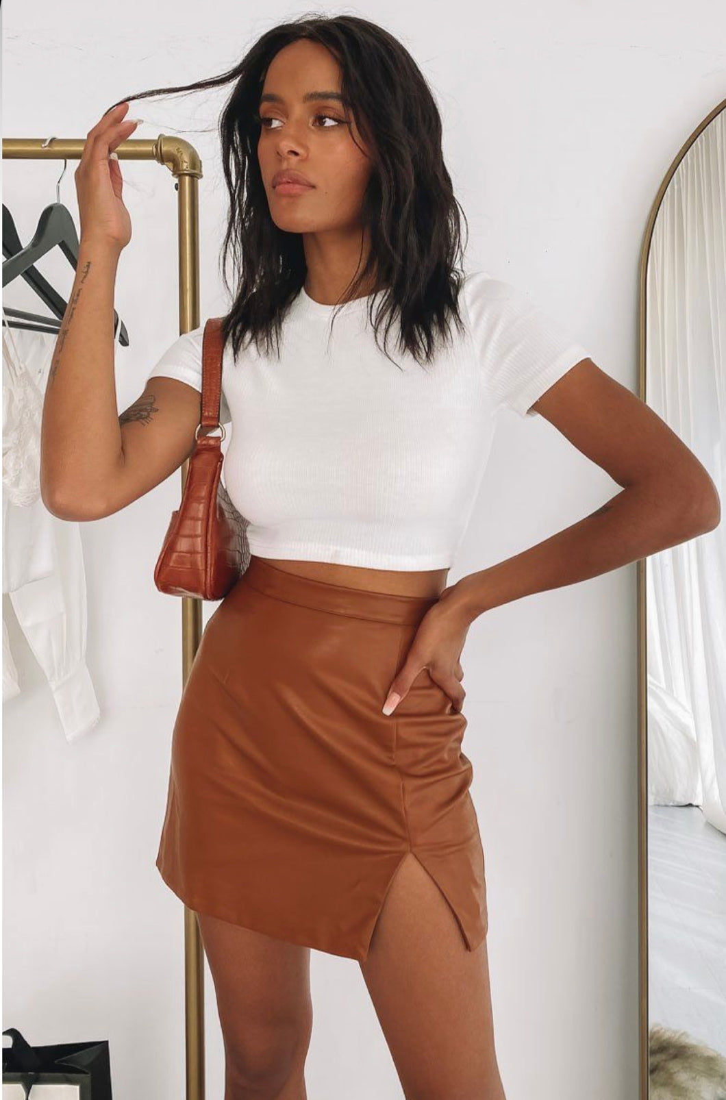 Caramel leather Mini skirt 30007