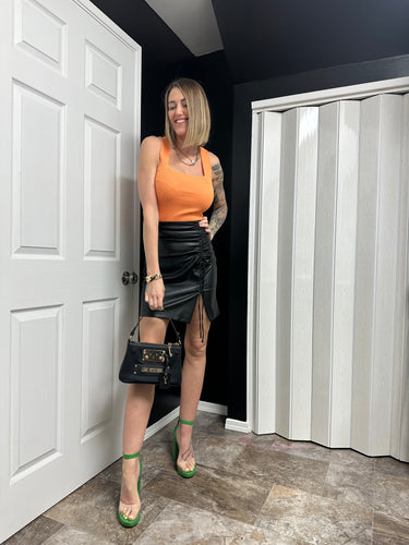 Leather Rouched Skirt 00033