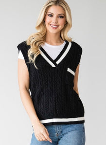 Black cable knit vest 40063