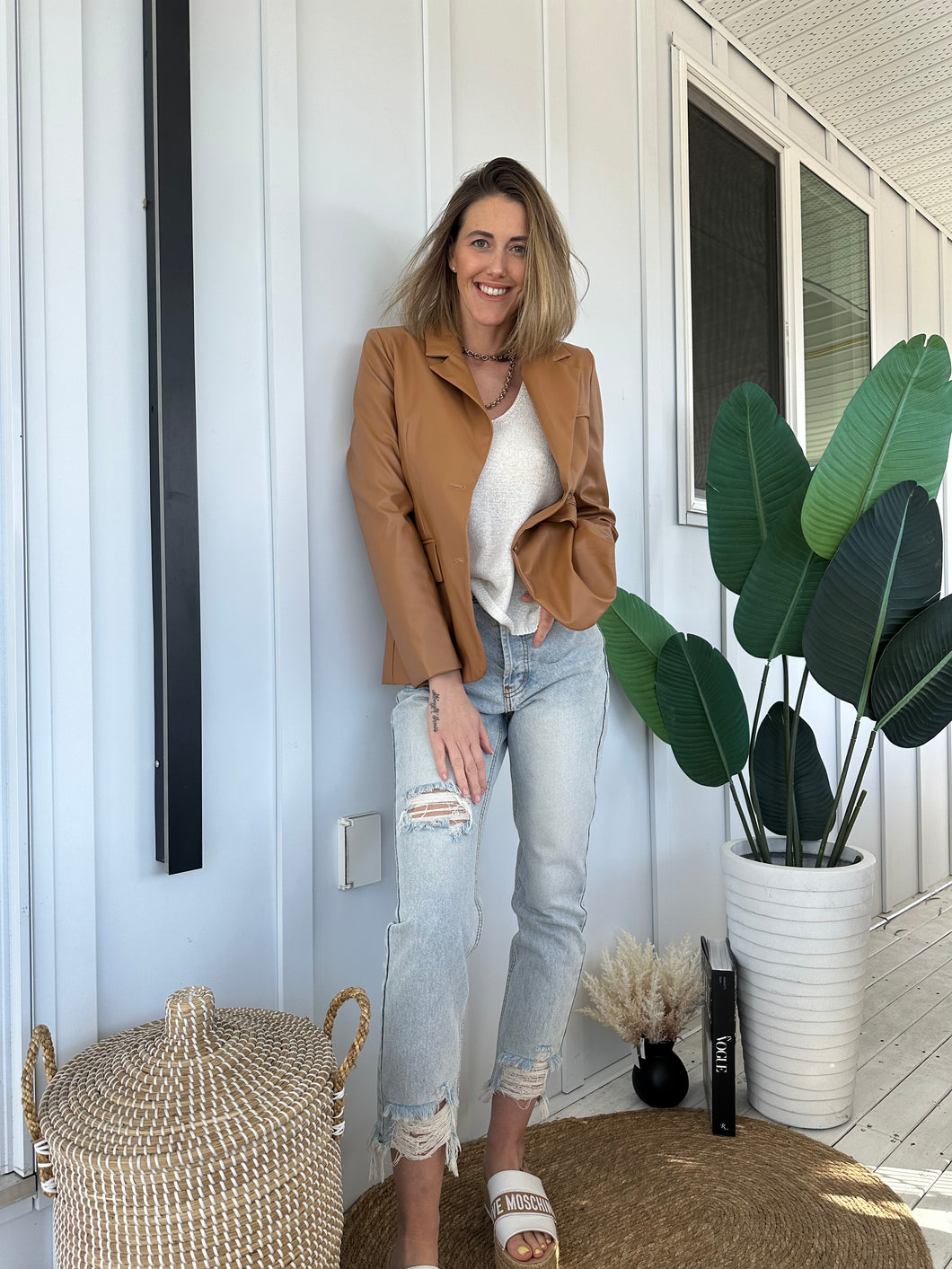 Bad Girl Leather Camel Blazer 30010