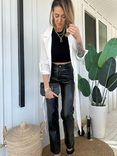 Black Faux Leather Pants 00049