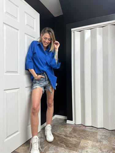 Royal Blue Linen Blouse 00162