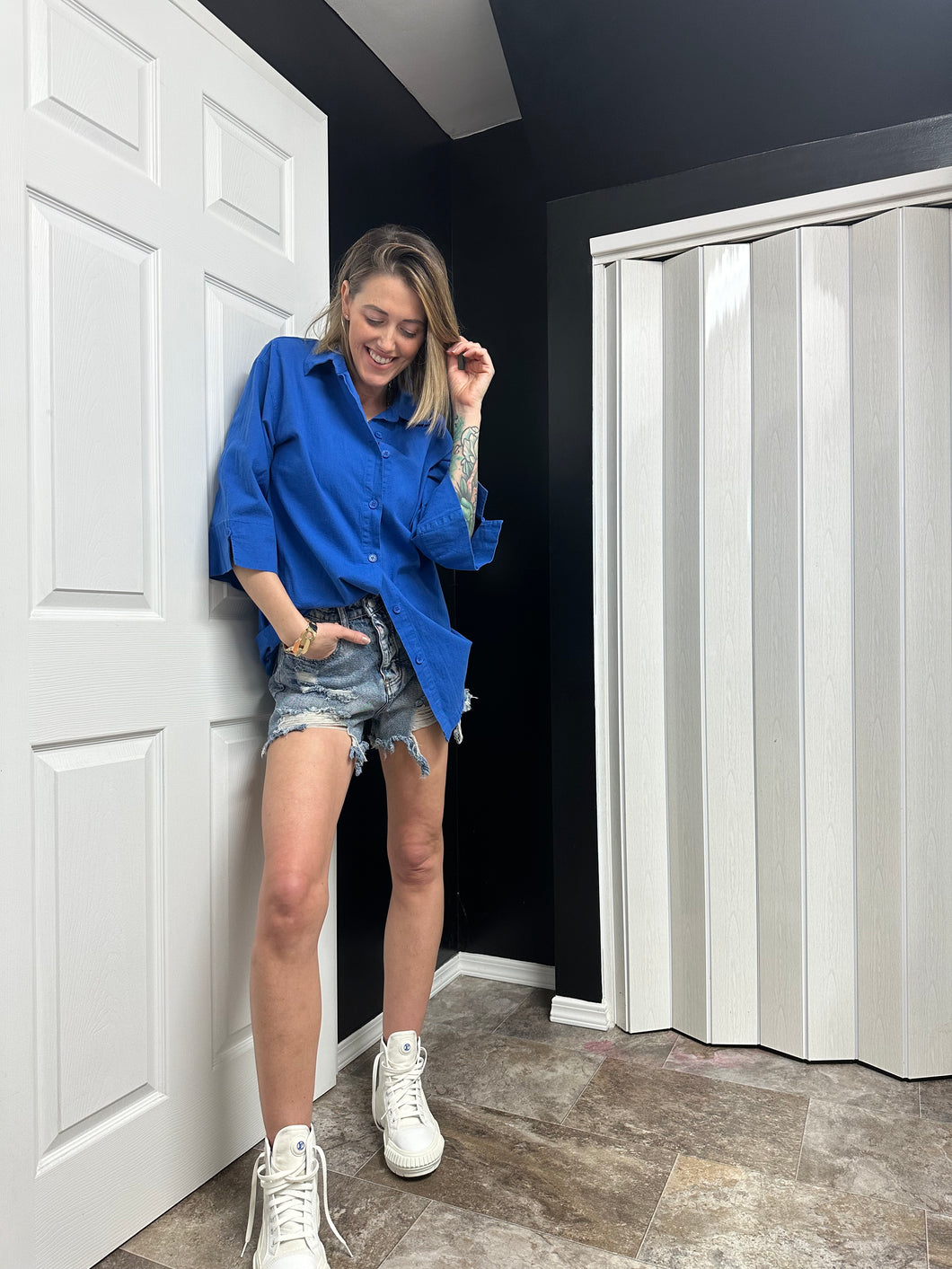 Royal Blue Linen Blouse 00162
