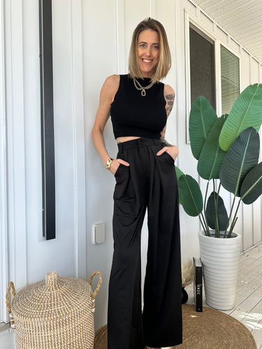 Black pleated palazzo pant 00208