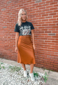 Copper satin slip skirt