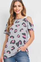 Load image into Gallery viewer, Grey Leopard one shoulder Tee 001171
