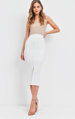 Ribbed White Midi Skirt 001142