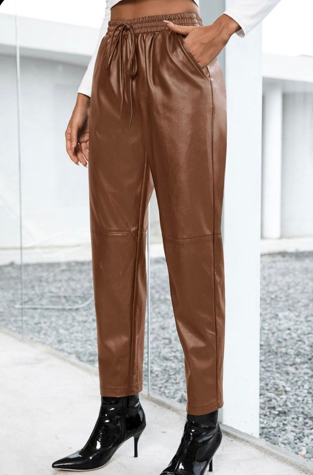 Hot Pant Brown Faux Leather Jogger 20043